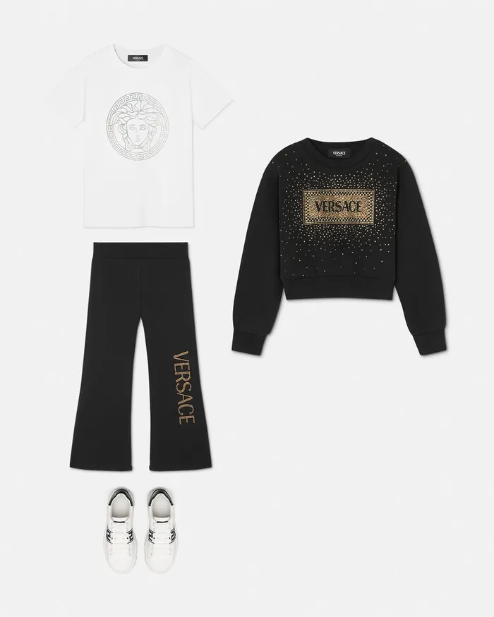 Versace Crystal 03990s Vintage Logo Sweatshirt Black Kids Knitwear and Sweatshirts