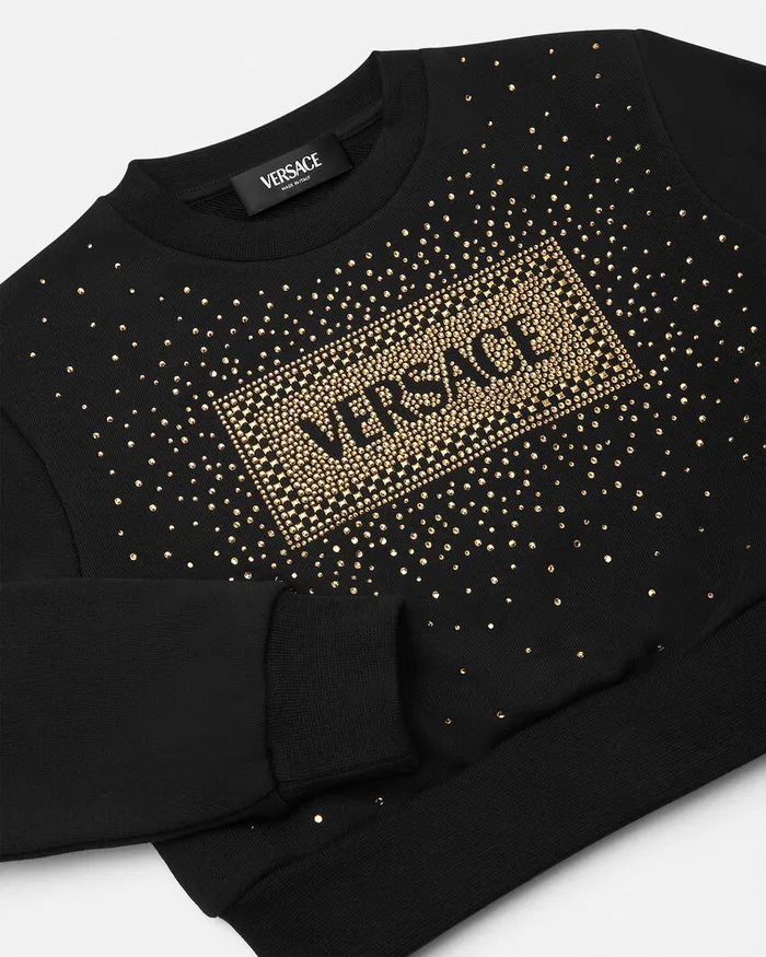 Versace Crystal 03990s Vintage Logo Sweatshirt Black Kids Knitwear and Sweatshirts