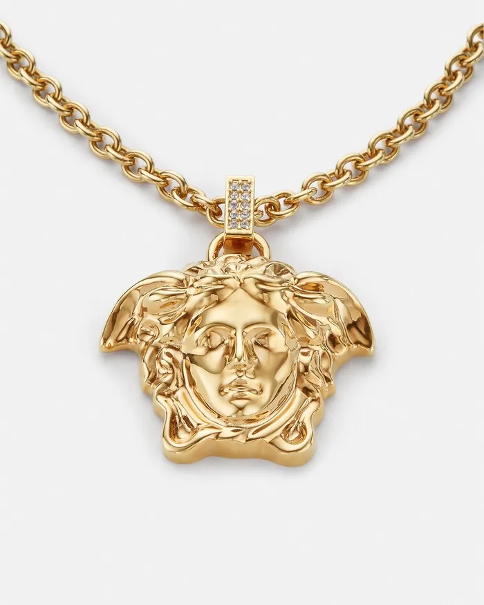 Versace Crystal La Medusa Necklace Gold WomenMen Necklaces