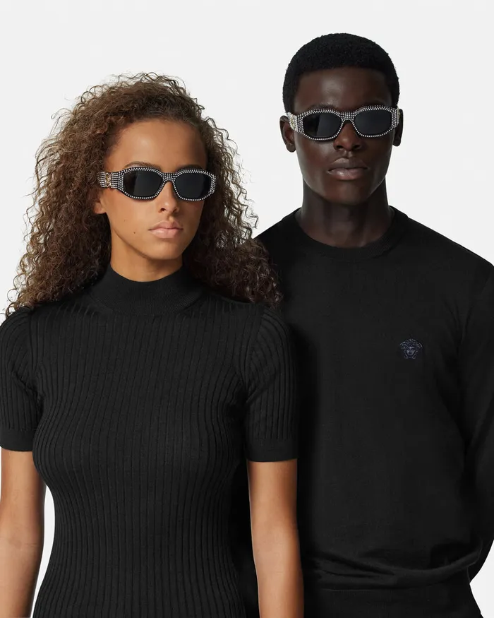 Versace Crystal Medusa Biggie Sunglasses Blackgold WomenMen Sunglasses