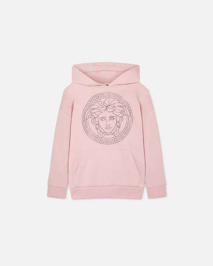 Versace Crystal Medusa Hoodie Light Pink Kids Knitwear and Sweatshirts