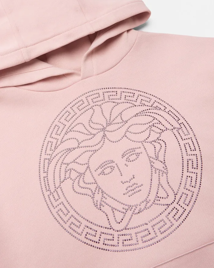 Versace Crystal Medusa Hoodie Light Pink Kids Knitwear and Sweatshirts