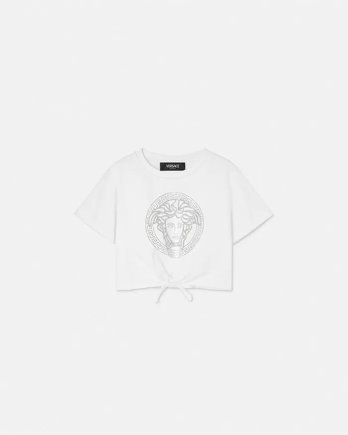 Versace Crystal Medusa Knotted TShirt White Kids Shirts and Tshirts