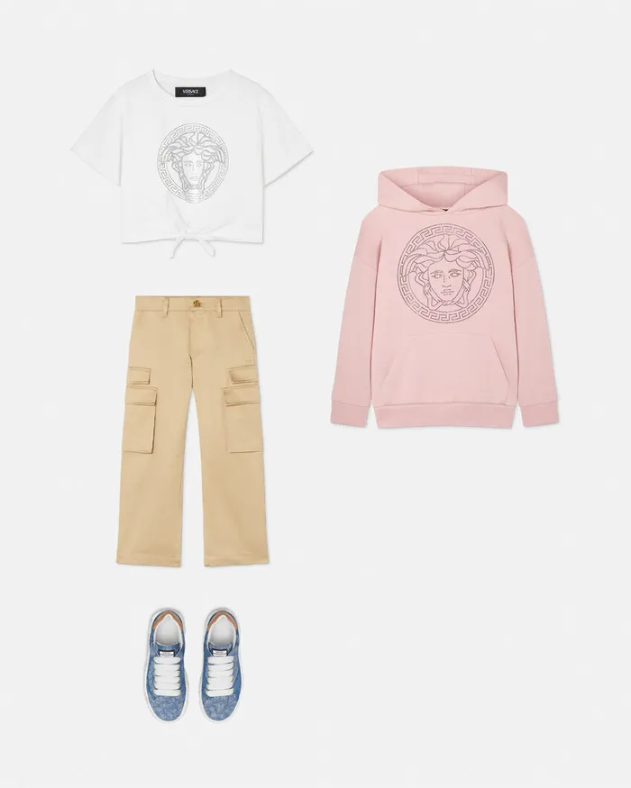 Versace Crystal Medusa Knotted TShirt White Kids Shirts and Tshirts