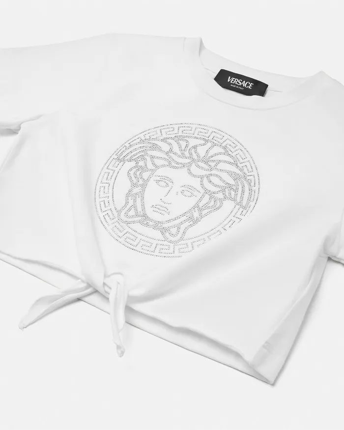 Versace Crystal Medusa Knotted TShirt White Kids Shirts and Tshirts