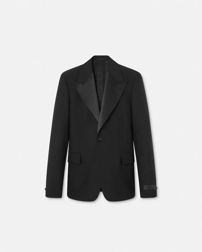 Versace Crystal MohairBlend SingleBreasted Blazer Black Men Blazers and Suits