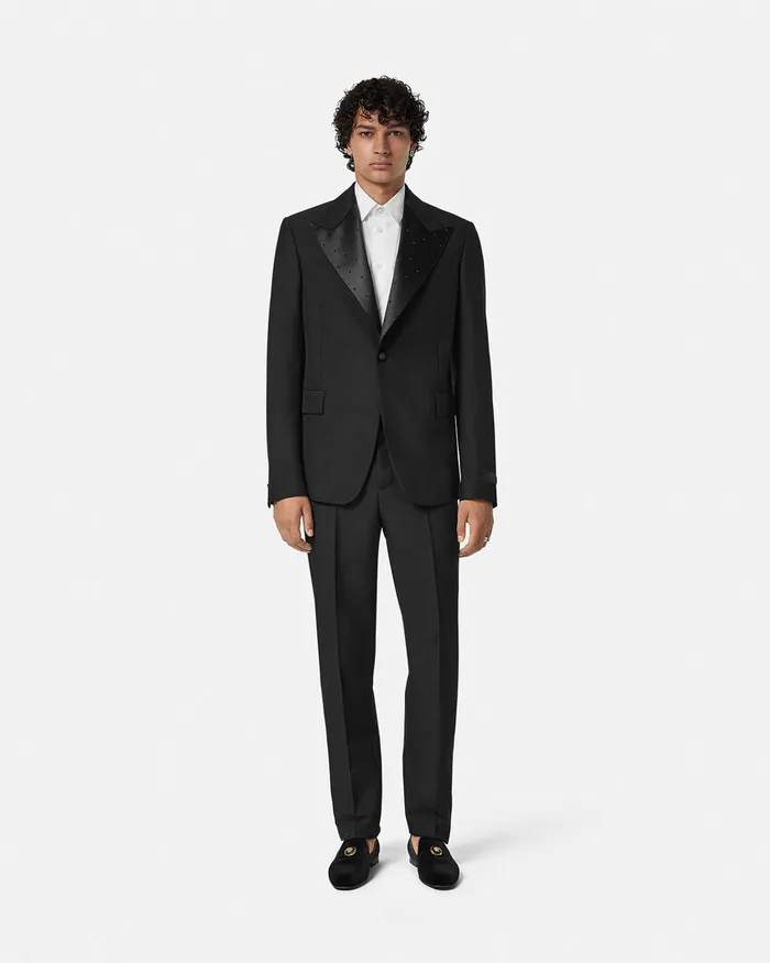 Versace Crystal MohairBlend SingleBreasted Blazer Black Men Blazers and Suits