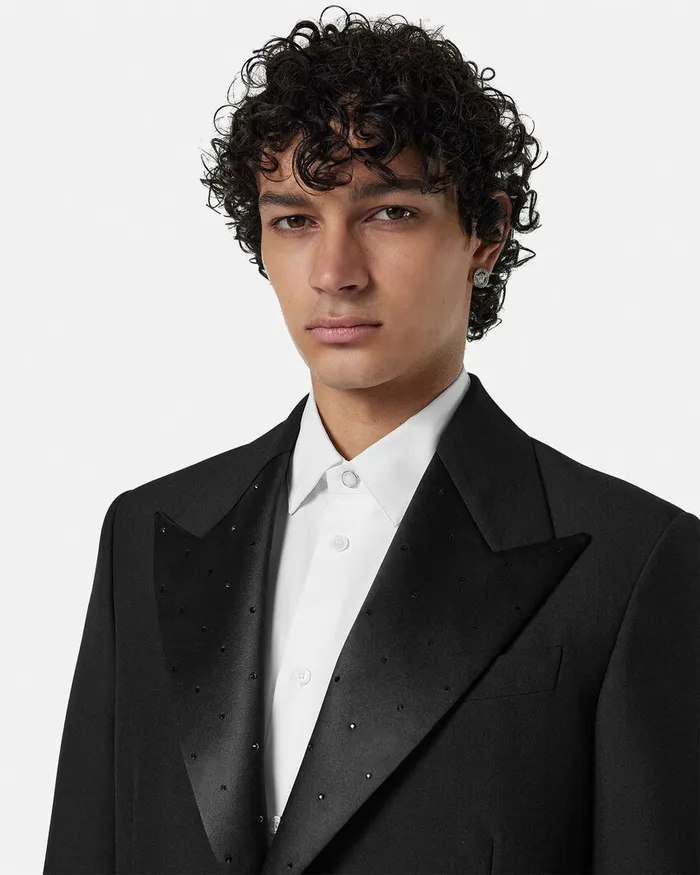Versace Crystal MohairBlend SingleBreasted Blazer Black Men Blazers and Suits