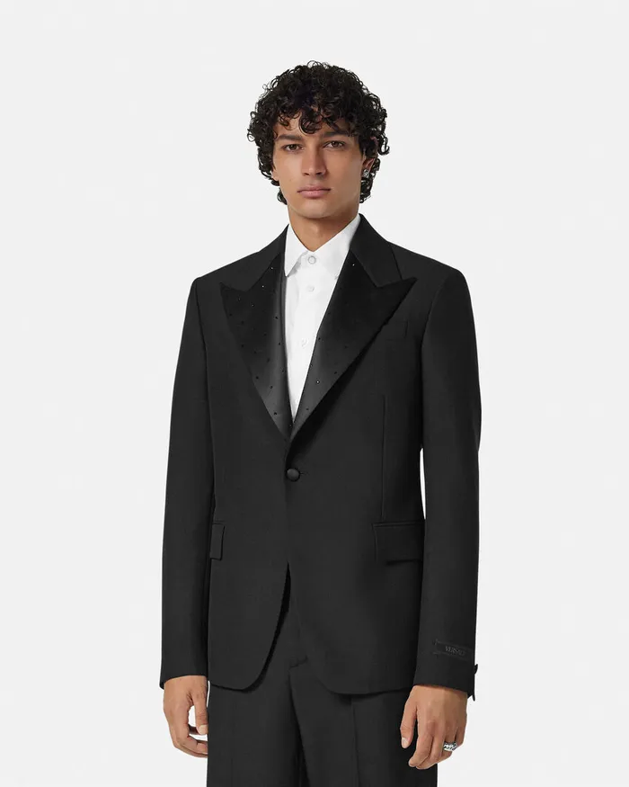 Versace Crystal MohairBlend SingleBreasted Blazer Black Men Blazers and Suits