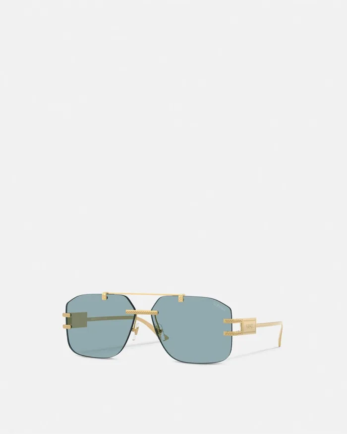 Versace Damier Plaque Sunglasses Blackgold Men Sunglasses