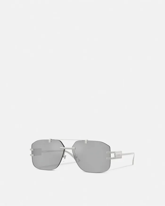 Versace Damier Plaque Sunglasses Silver Men Sunglasses
