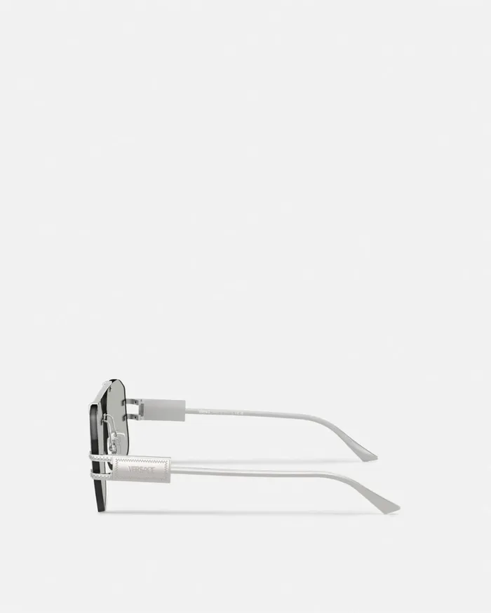 Versace Damier Plaque Sunglasses Silver Men Sunglasses