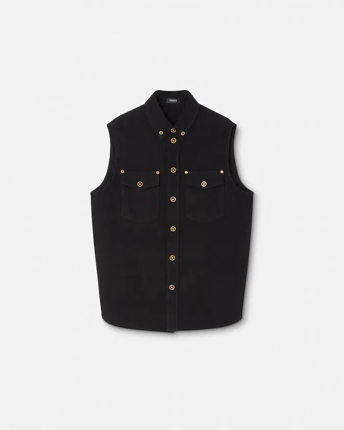 Versace Denim Shirt Vest Black Men Denim