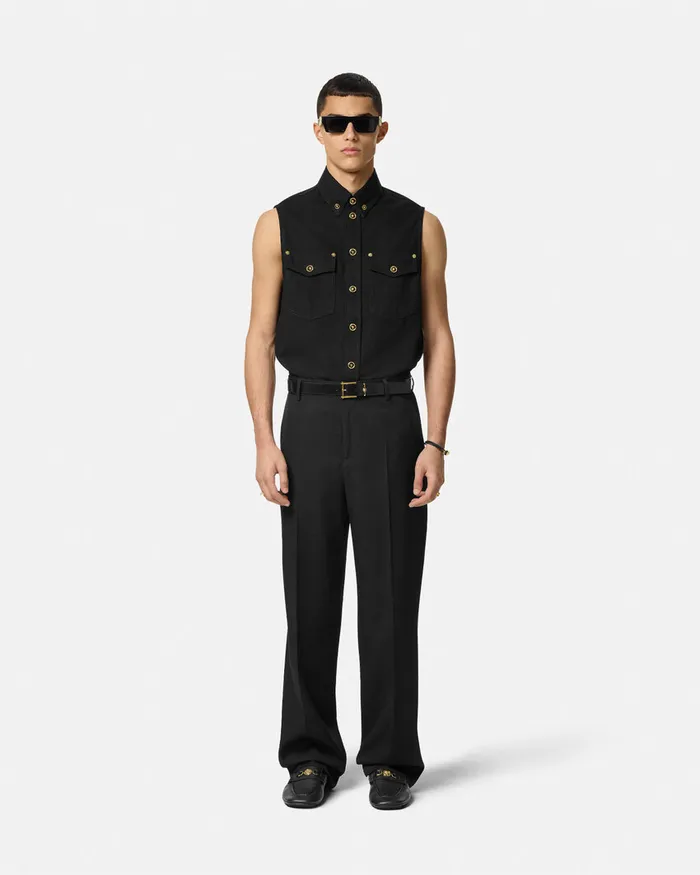 Versace Denim Shirt Vest Black Men Denim