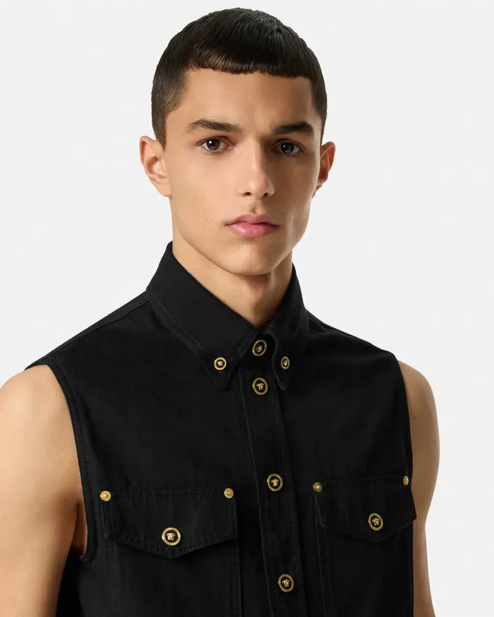 Versace Denim Shirt Vest Black Men Denim