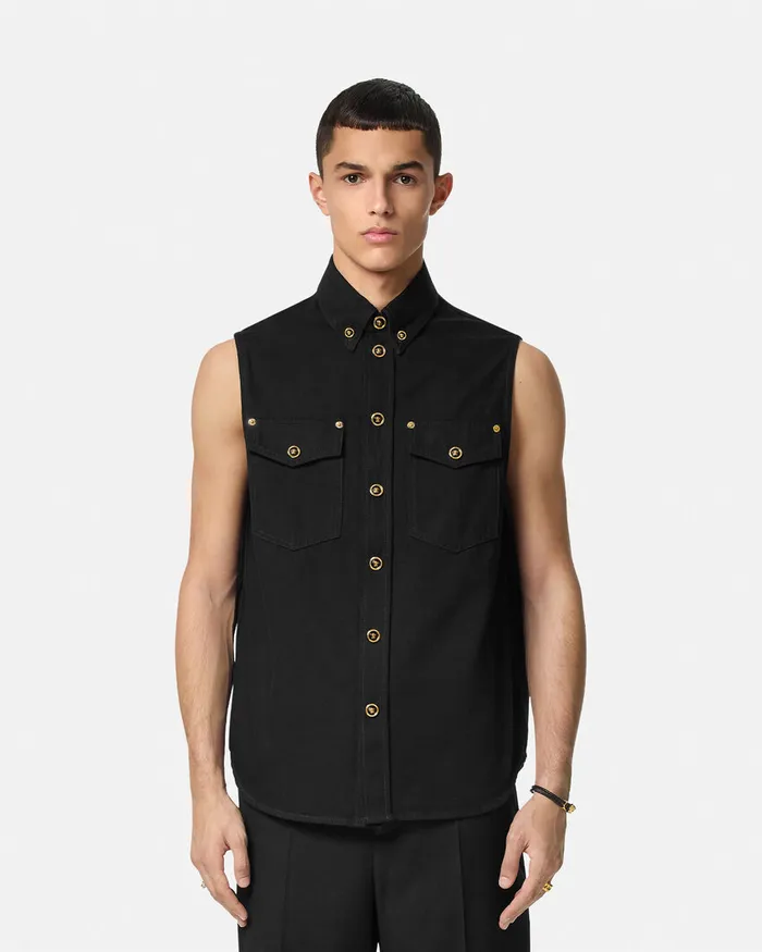 Versace Denim Shirt Vest Black Men Denim
