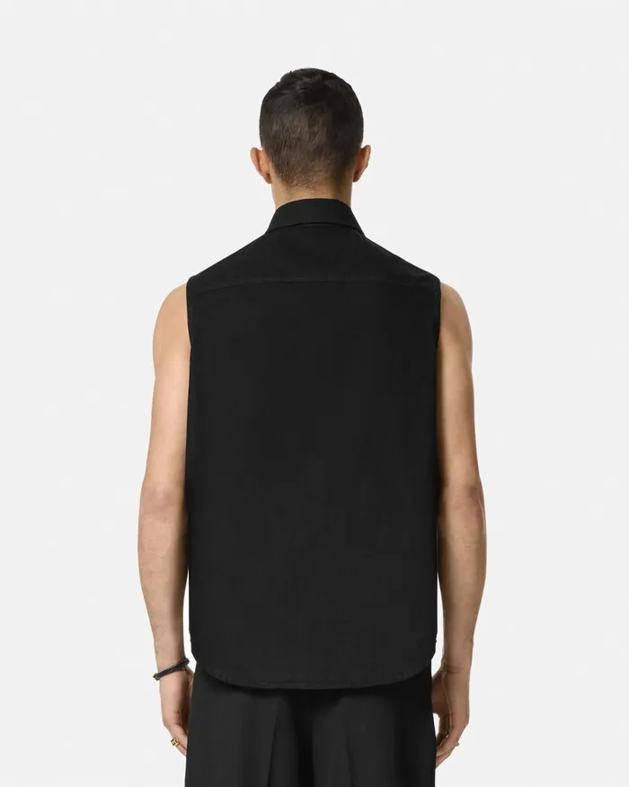 Versace Denim Shirt Vest Black Men Denim