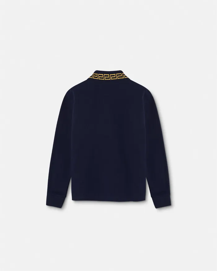 Versace Embroidered Greca Polo Shirt Bluegold Kids Tshirts and Polos