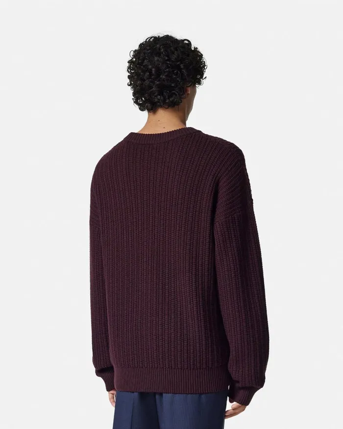 Versace Embroidered Medusa CableKnit Sweater Brown Men Knitwear