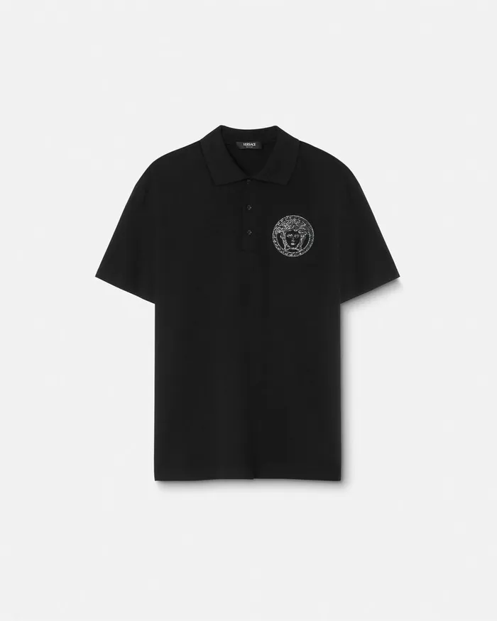 Versace Embroidered Medusa Polo Shirt Black Men TShirts and Polos