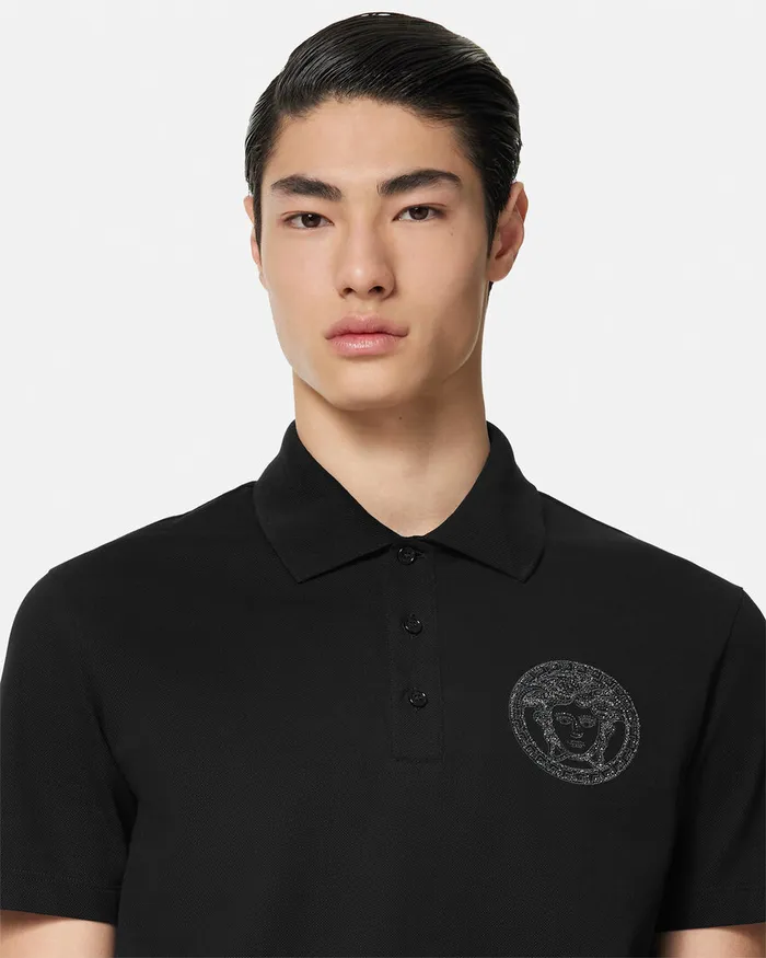 Versace Embroidered Medusa Polo Shirt Black Men TShirts and Polos