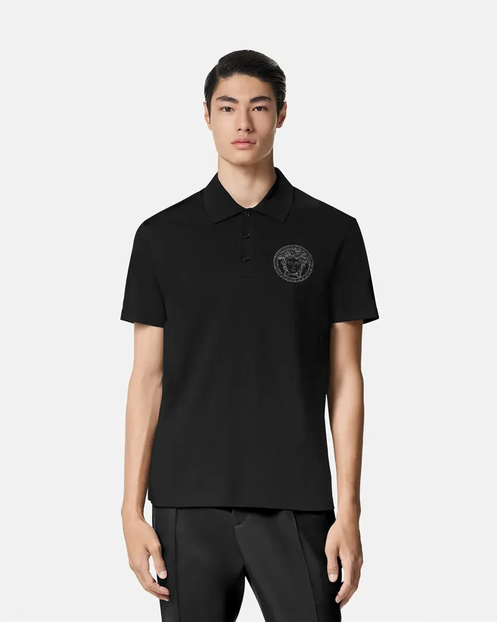 Versace Embroidered Medusa Polo Shirt Black Men TShirts and Polos