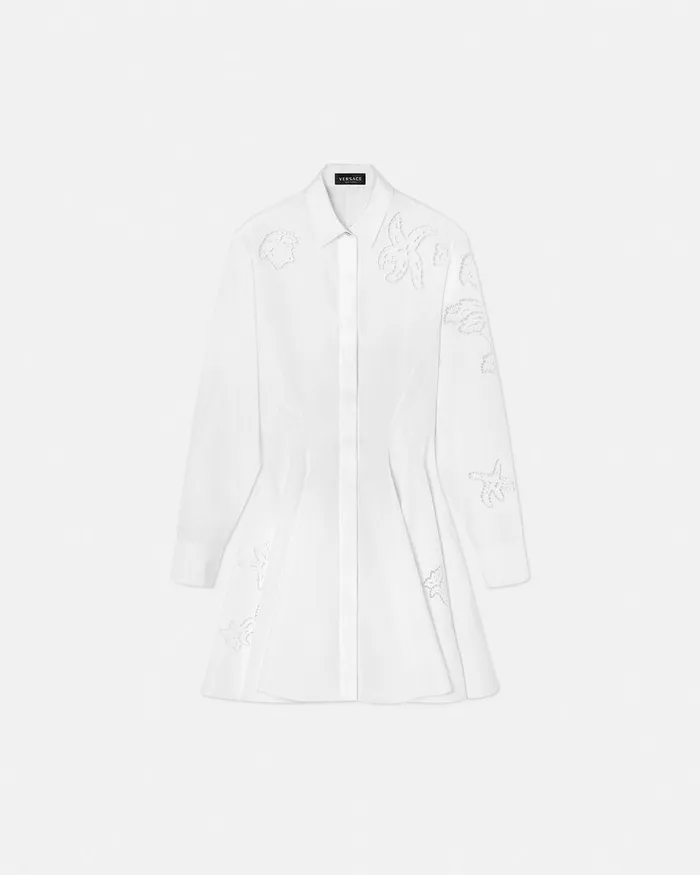 Versace Embroidered Sangallo Flared Shirt Dress White Women Dresses