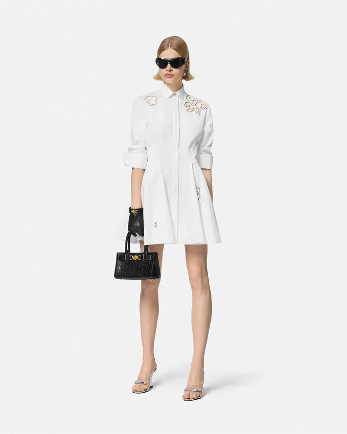 Versace Embroidered Sangallo Flared Shirt Dress White Women Dresses
