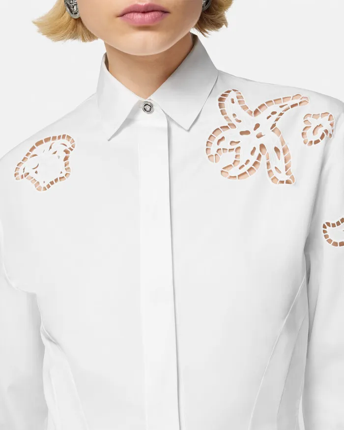 Versace Embroidered Sangallo Flared Shirt Dress White Women Dresses