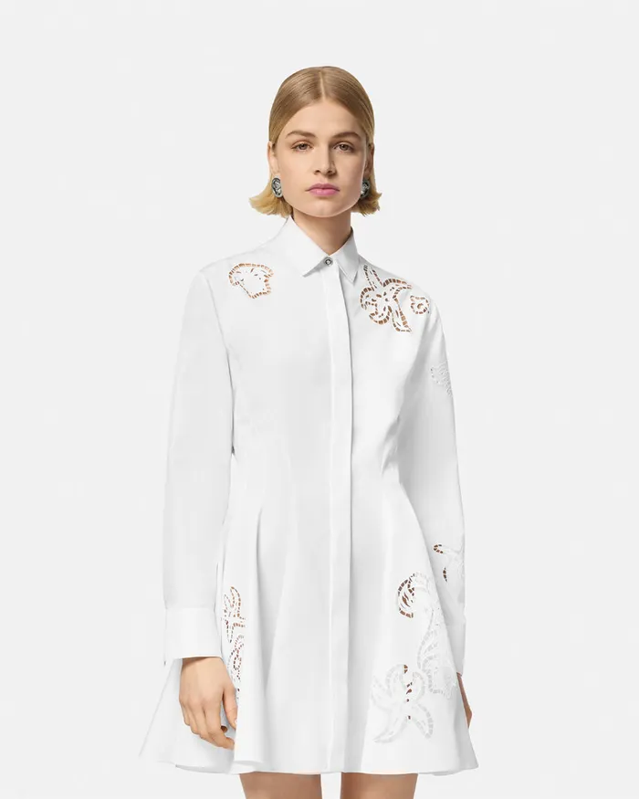 Versace Embroidered Sangallo Flared Shirt Dress White Women Dresses