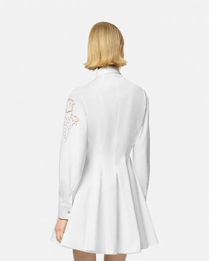 Versace Embroidered Sangallo Flared Shirt Dress White Women Dresses
