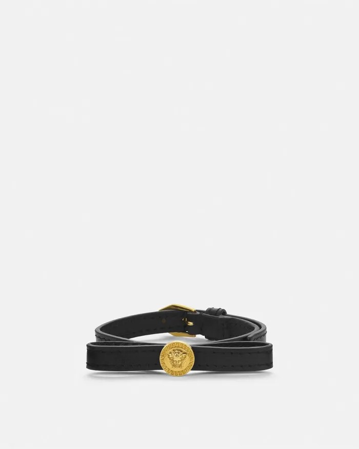 Versace Gianni Ribbon Leather Bracelet Blackgold Women Bracelets