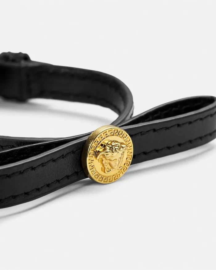Versace Gianni Ribbon Leather Bracelet Blackgold Women Bracelets