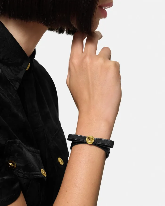 Versace Gianni Ribbon Leather Bracelet Blackgold Women Bracelets