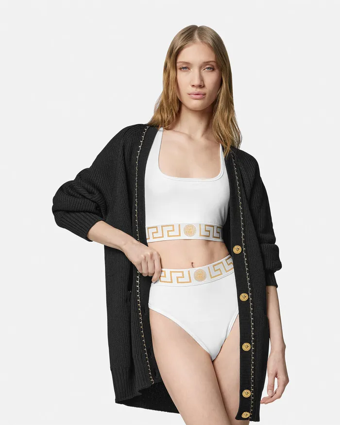 Versace Greca Border High Waist Briefs White Women Bras and Briefs