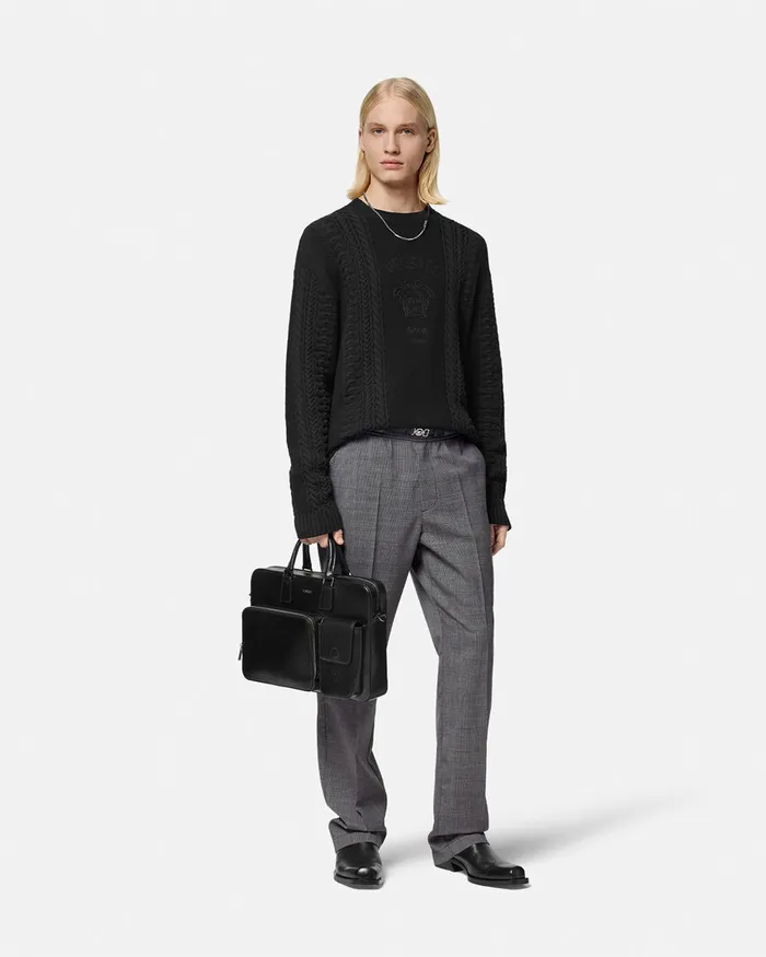Versace Houndstooth Wool Pants Gray Men Blazers and Suits