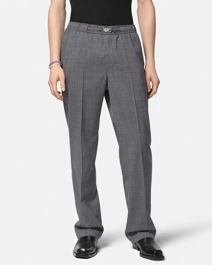 Versace Houndstooth Wool Pants Gray Men Blazers and Suits
