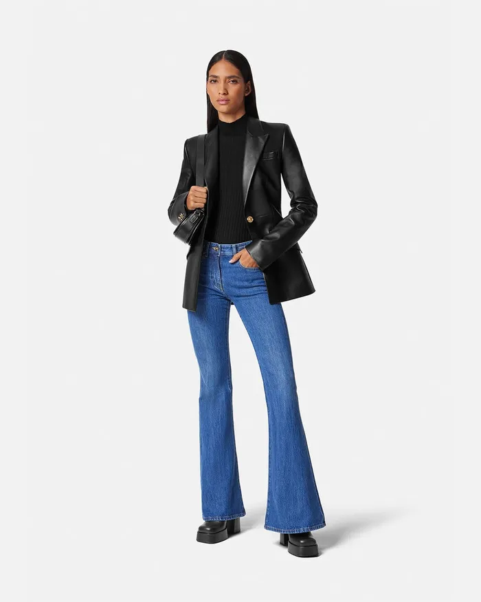 Versace Leather Blazer Black Women Blazer and Jackets