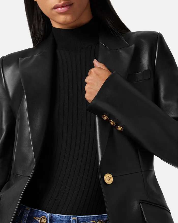 Versace Leather Blazer Black Women Blazer and Jackets