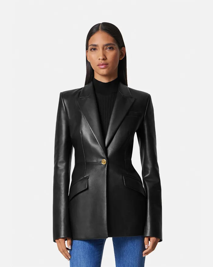 Versace Leather Blazer Black Women Blazer and Jackets