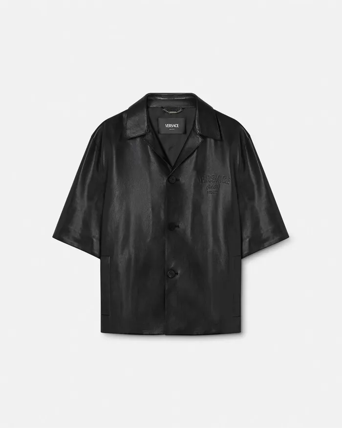 Versace Leather Blouson Overshirt Black Men Jackets and Coats