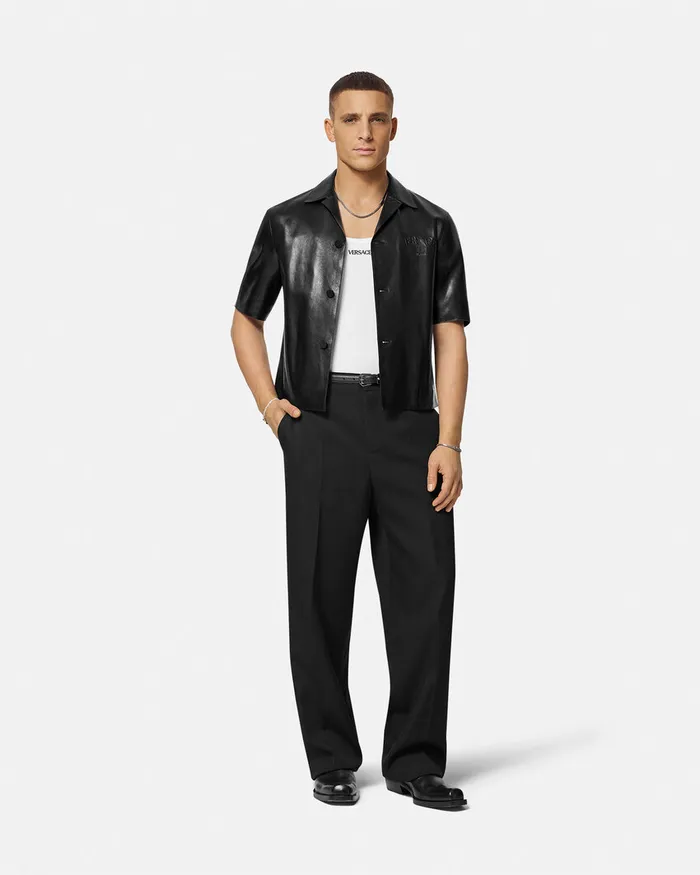 Versace Leather Blouson Overshirt Black Men Jackets and Coats