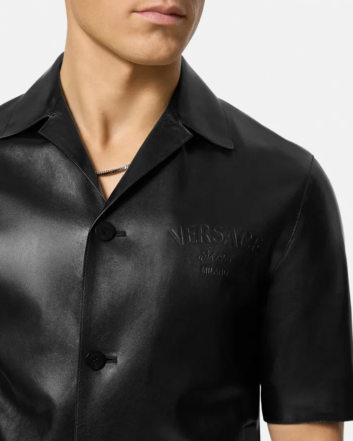 Versace Leather Blouson Overshirt Black Men Jackets and Coats