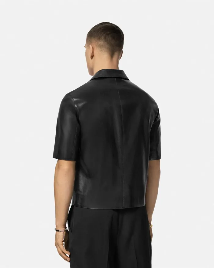 Versace Leather Blouson Overshirt Black Men Jackets and Coats