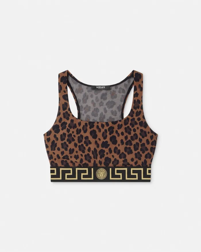 Versace Leopard Greca Border Gym Sports Bra Animalier Women Activewear