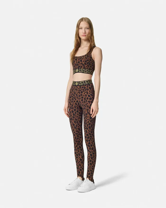 Versace Leopard Greca Border Gym Sports Bra Animalier Women Activewear