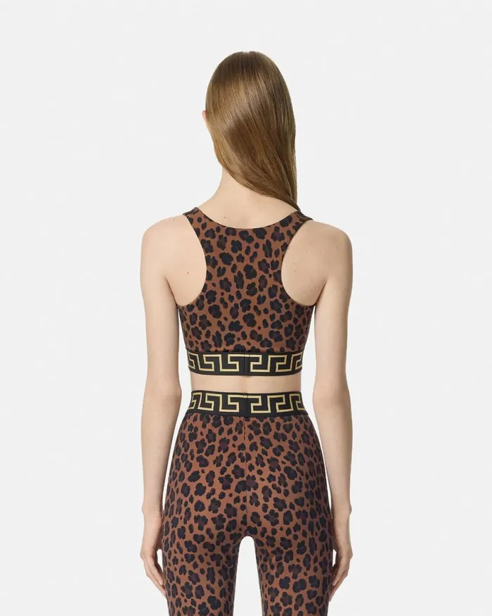 Versace Leopard Greca Border Gym Sports Bra Animalier Women Activewear