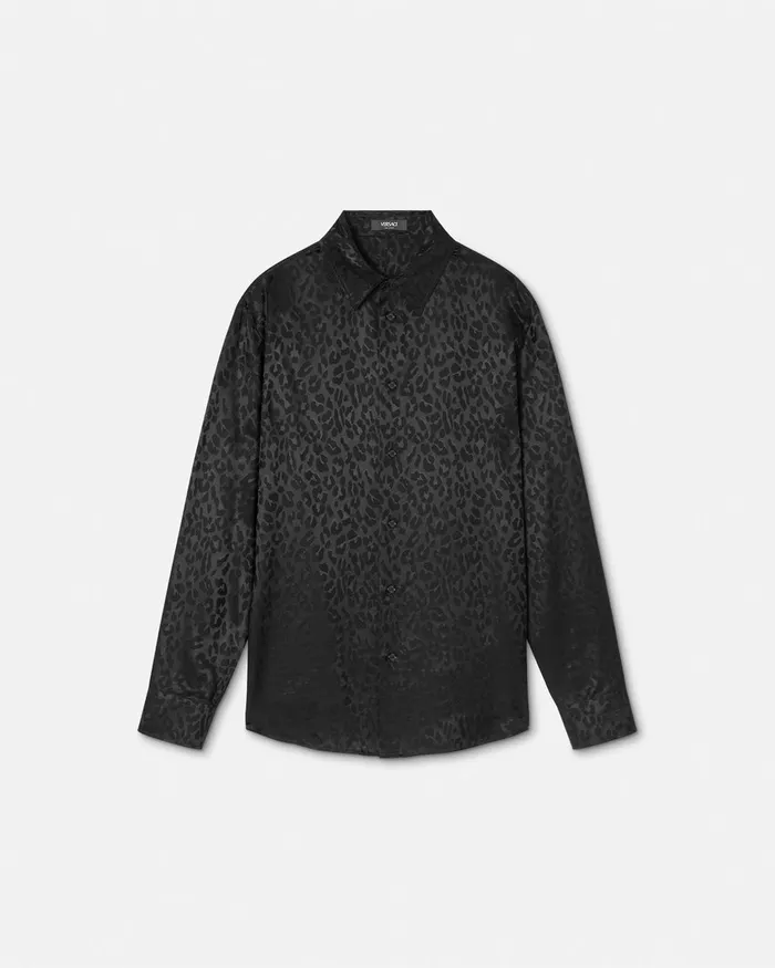 Versace Leopard Jacquard Satin Shirt Black Men Shirts