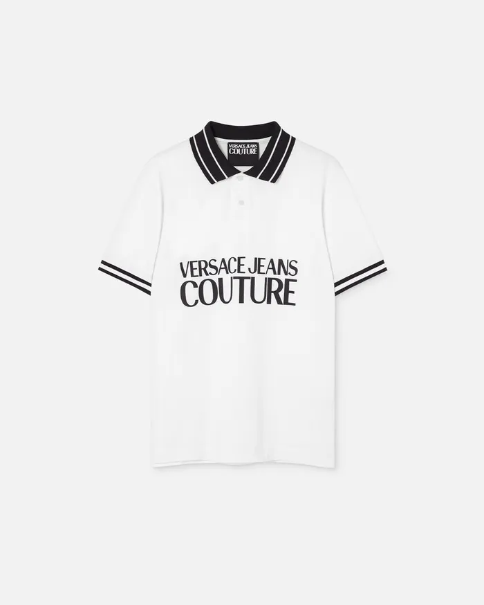 Versace Logo Polo Shirt Whiteprint Men Jeans Couture
