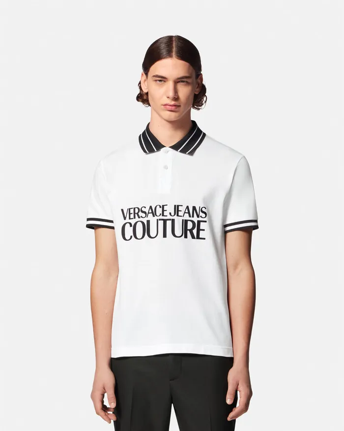 Versace Logo Polo Shirt Whiteprint Men Jeans Couture